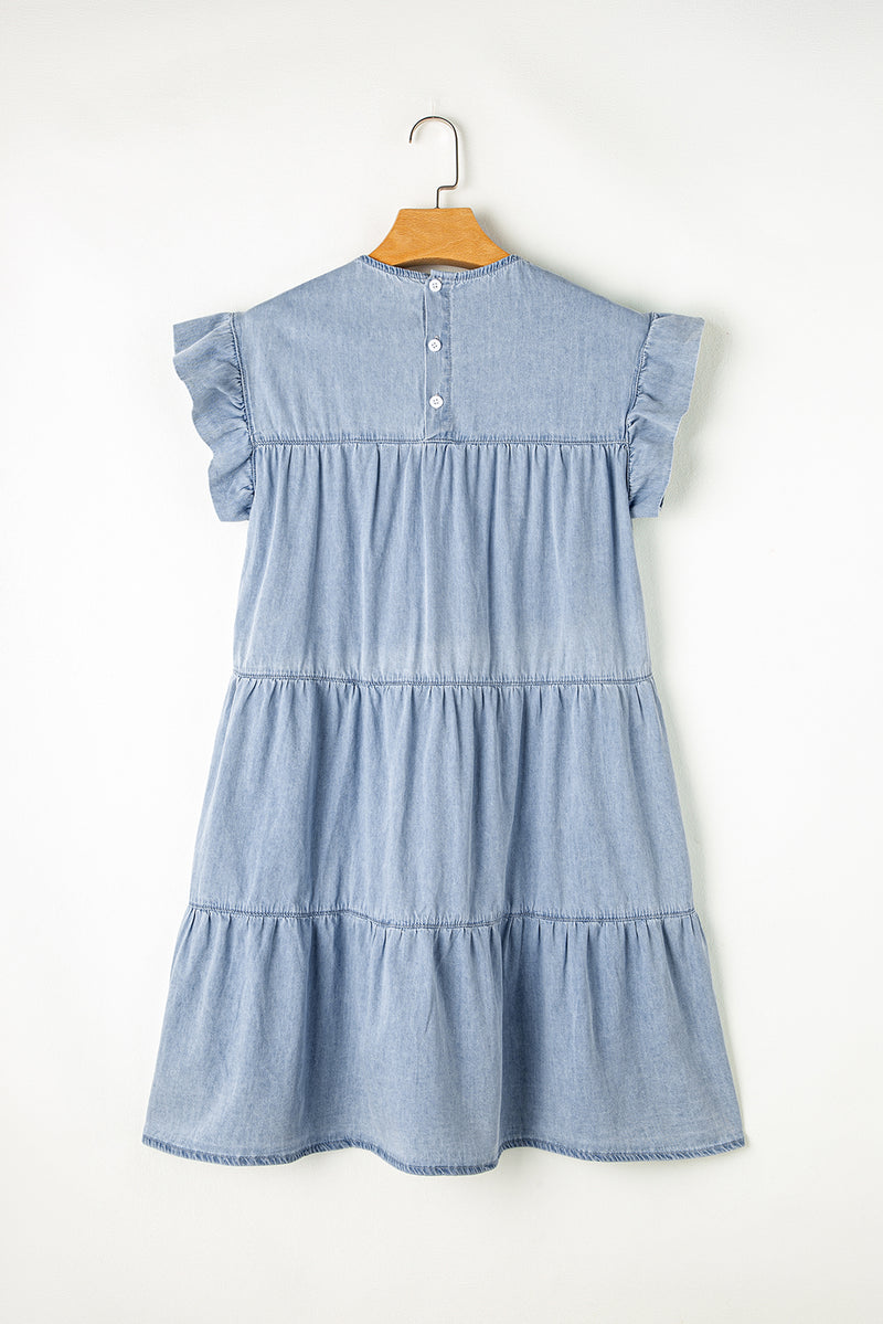 *WEBSITE EXCLUSIVE*  Ruffle Short Sleeve Tiered Denim Dress