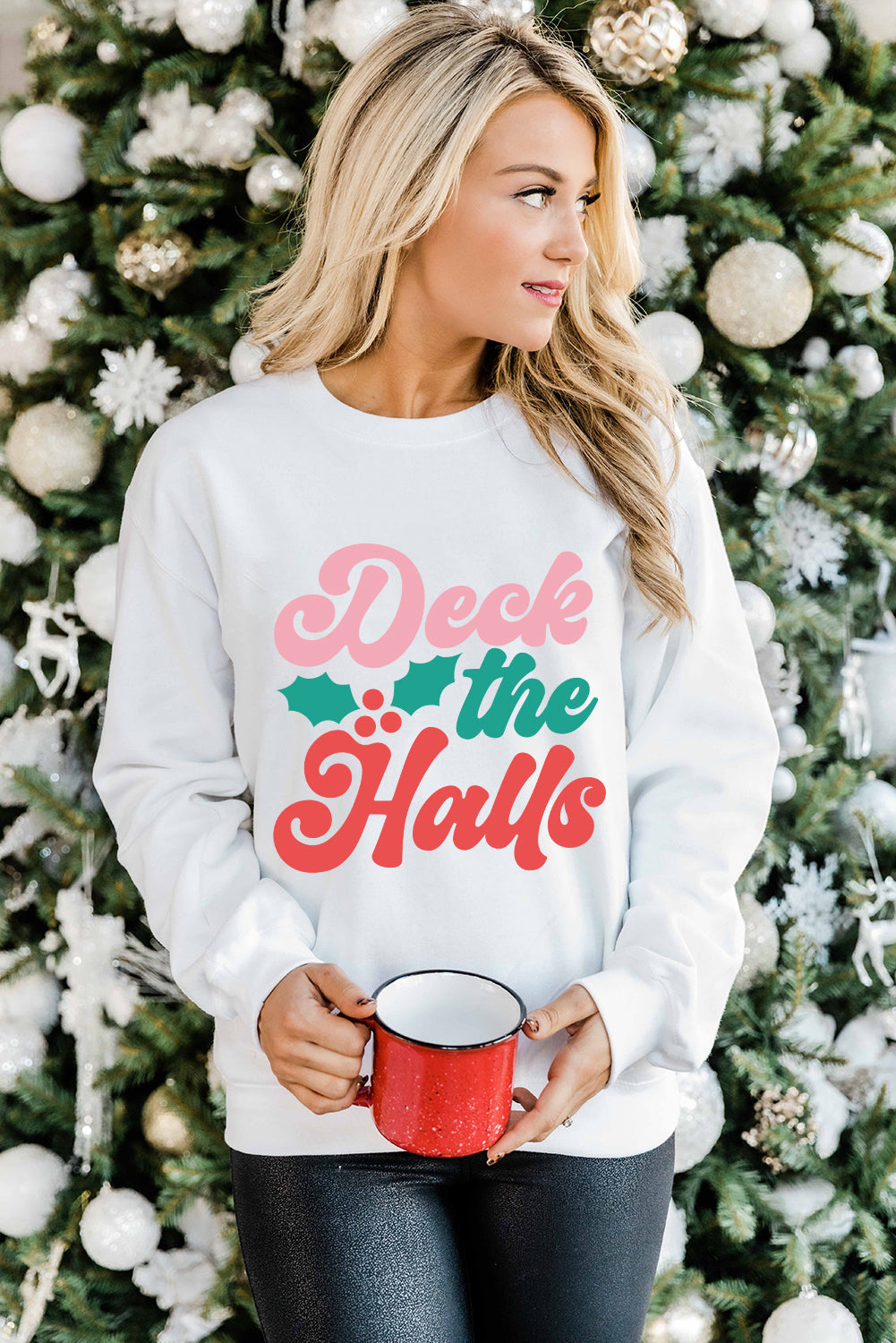 *Estimated Shipping 11/27 *Website Exclusive *Beige Deek the Halls Graphic Round Neck Sweatshirt