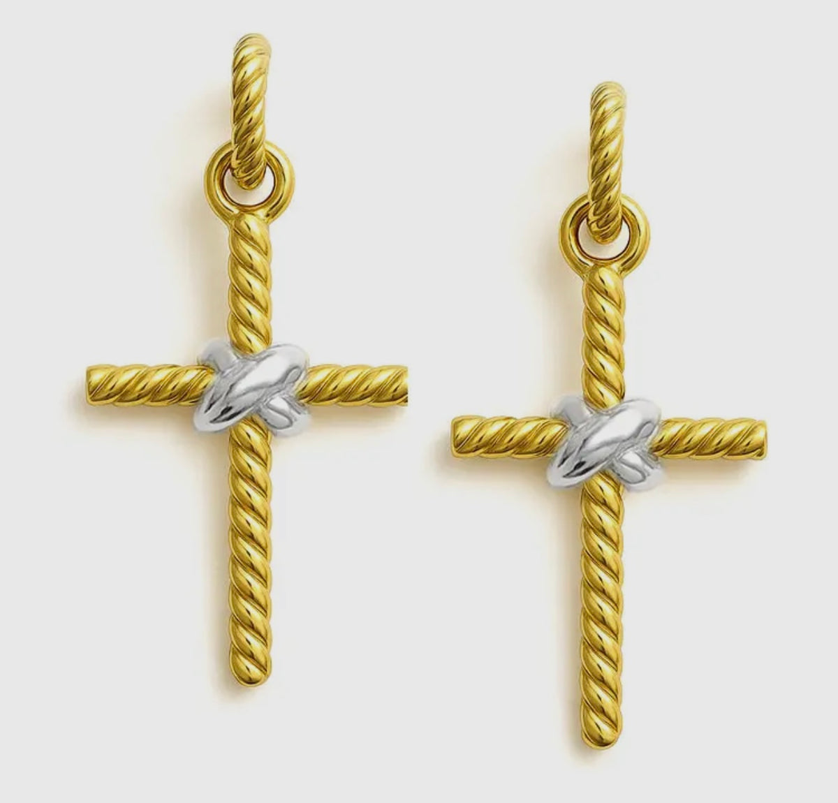 Rope Cross Earrings with Silver Detail