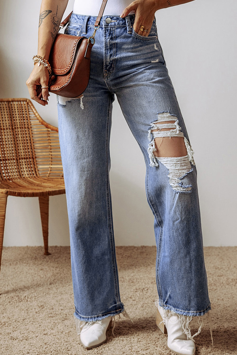 *WEBSITE EXCLUSIVE* Stephanie Distressed Raw Hem Straight Leg High Waist Jeans