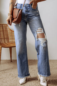 *WEBSITE EXCLUSIVE* Stephanie Distressed Raw Hem Straight Leg High Waist Jeans