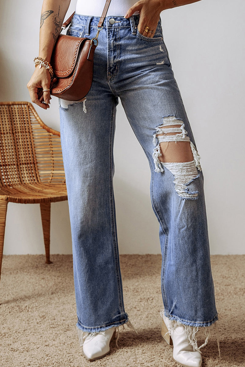 *WEBSITE EXCLUSIVE* Stephanie Distressed Raw Hem Straight Leg High Waist Jeans