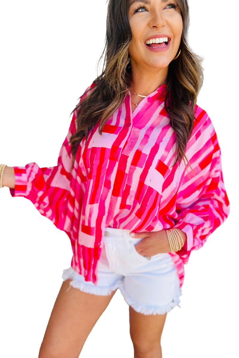 *WEBSITE EXCLUSIVE* Pink Abstract Loose Shirt