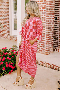 *WEBSITE EXCLUSIVE* Ada Strawberry Pink Striped Drop Sleeve Loose Dress