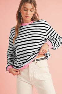 *Website Exclusive* Striped Contrast Trim Long Sleeve Top