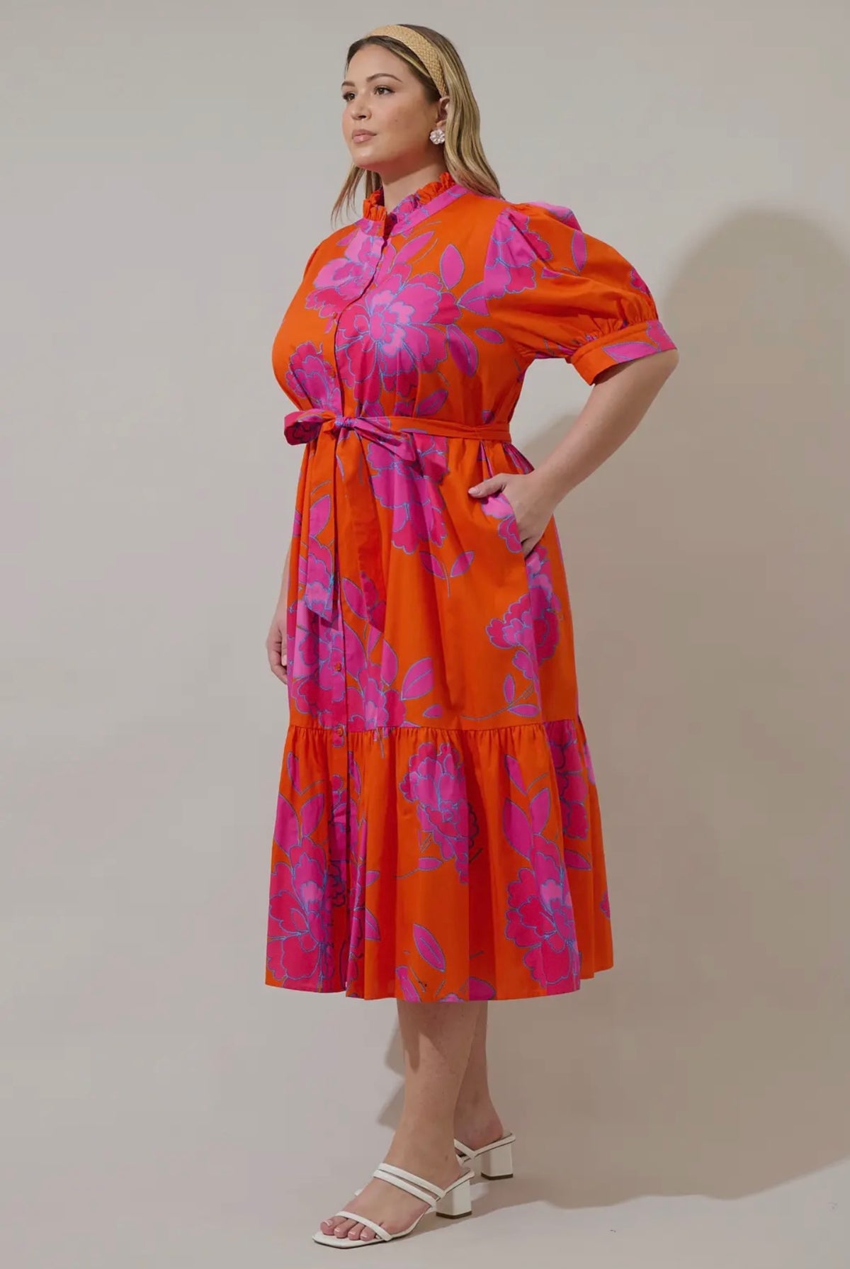 *Available in Store* Plus Fuchsia & Orange Floral Dress