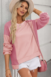 *WEBSITE EXCLUSIVE*  Stella Pink Waffle and Ribbed Patchwork Sweatshirt