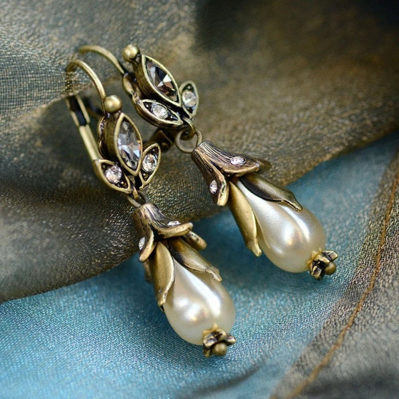 Antique Gold Pearl Drop Earrings