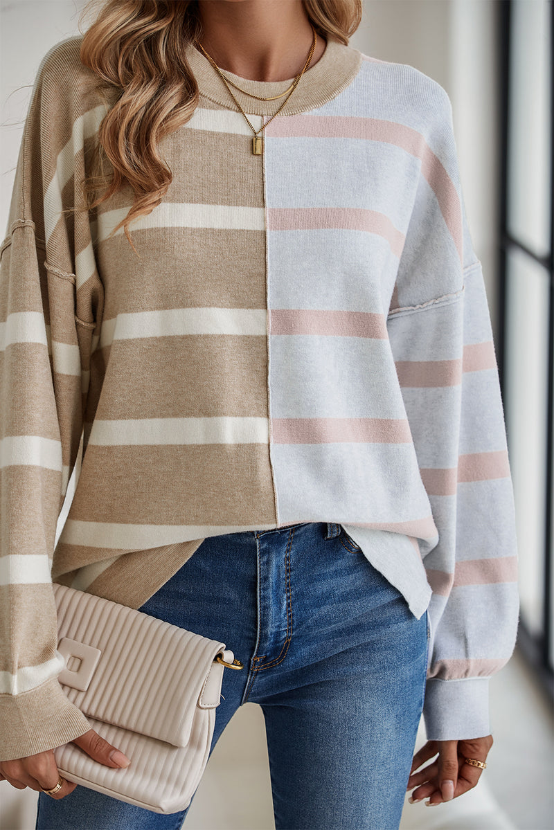 *WEBSITE EXCLUSIVE* Hannah Stripe Exposed Seam Loose Sweatshirts