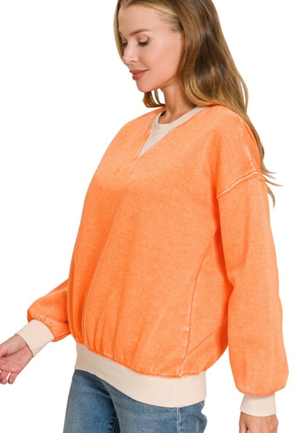 Light Orange Washed Crew Neck Sweatshirt
