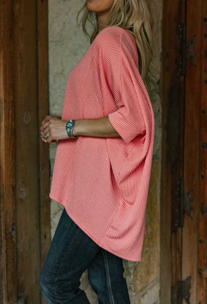 Apricot Oversized Raised Rib Top