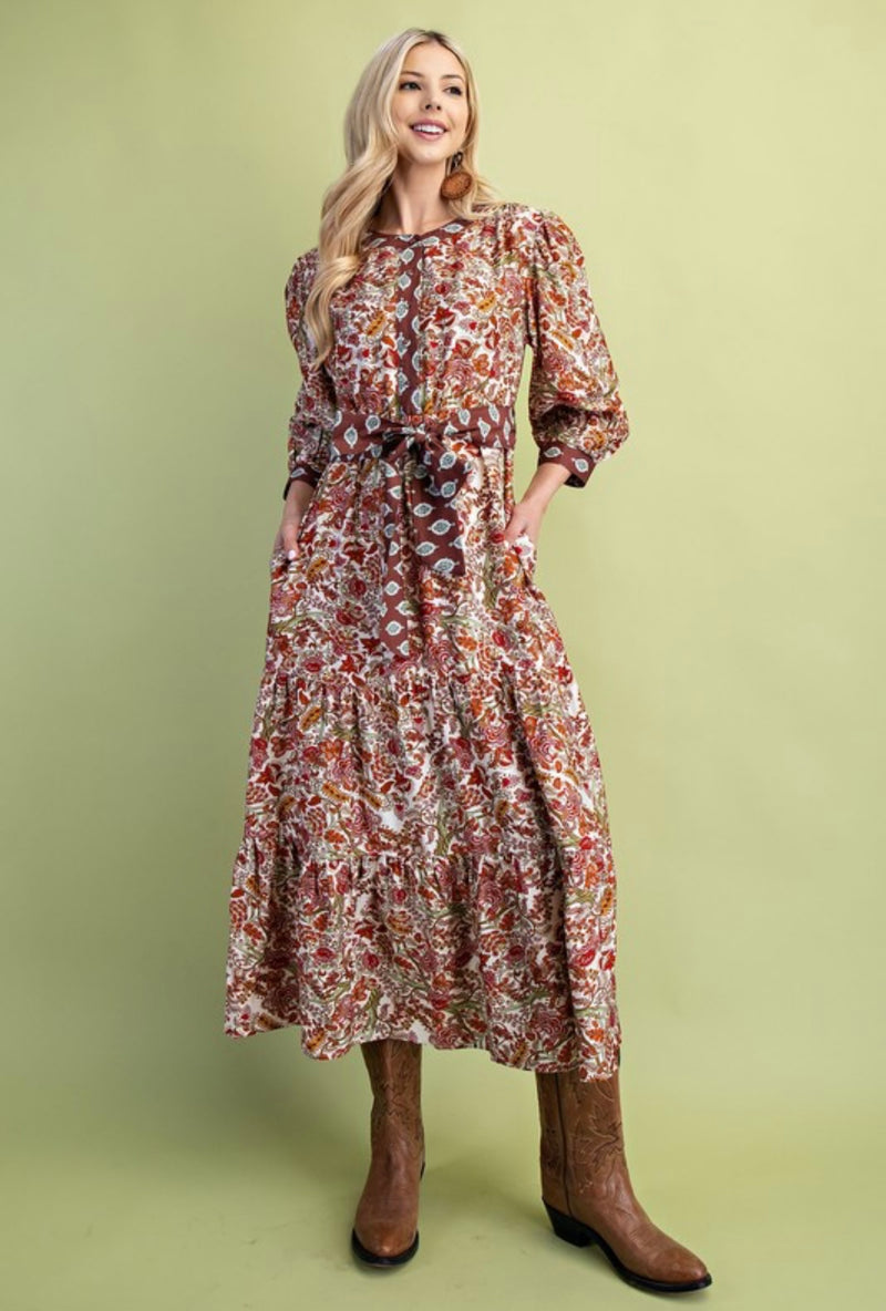 Brown Mixed Pattern Dress