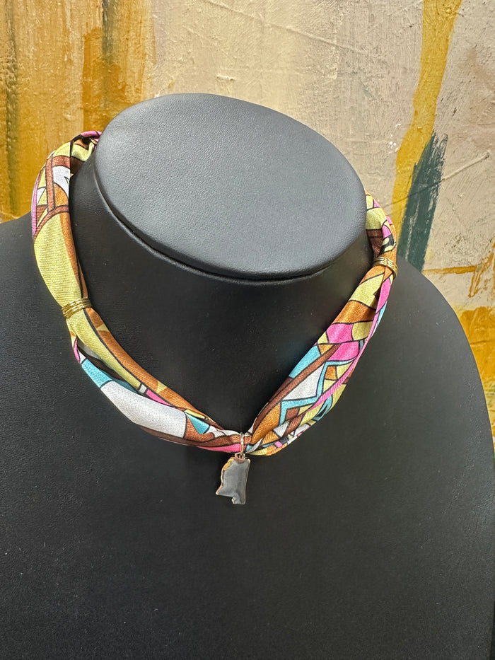 Multicolor Scarf Necklace/Mississippi Charm