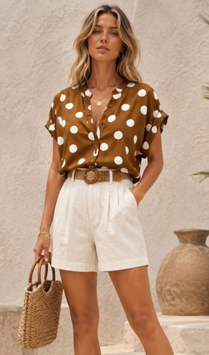 Mocha & Ivory Polka Dot Blouse