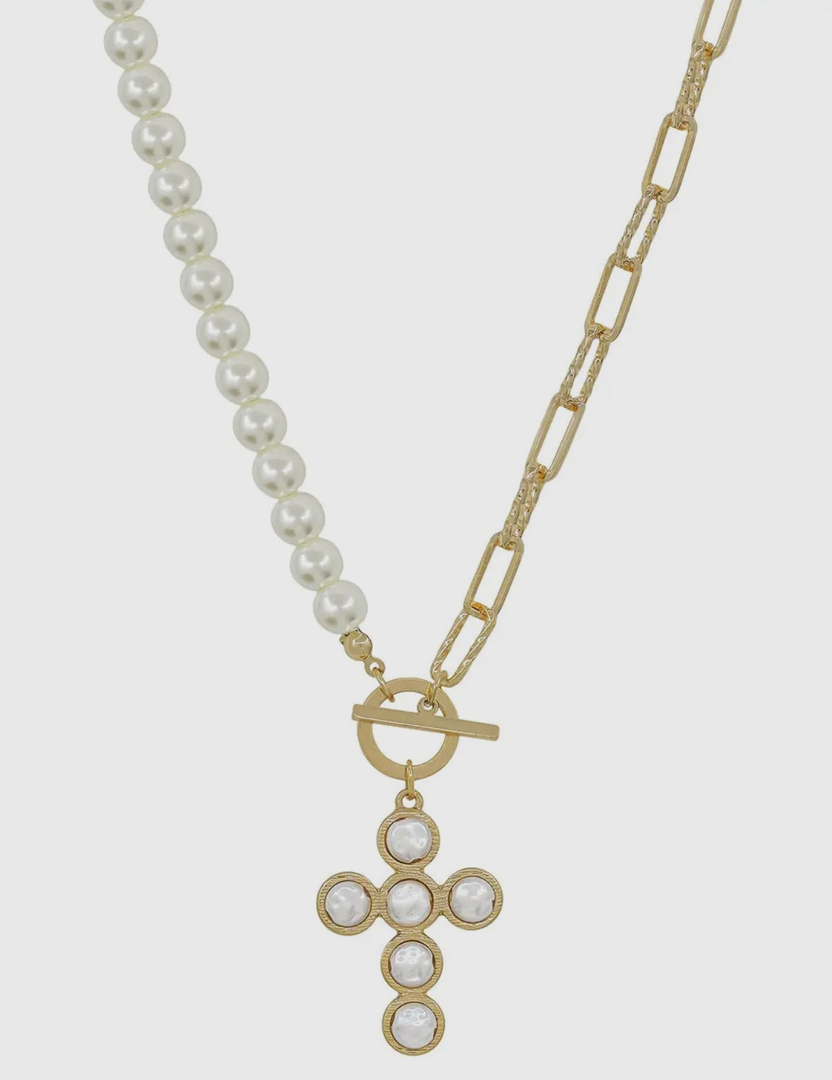 Chain & Pearl Cross Necklace