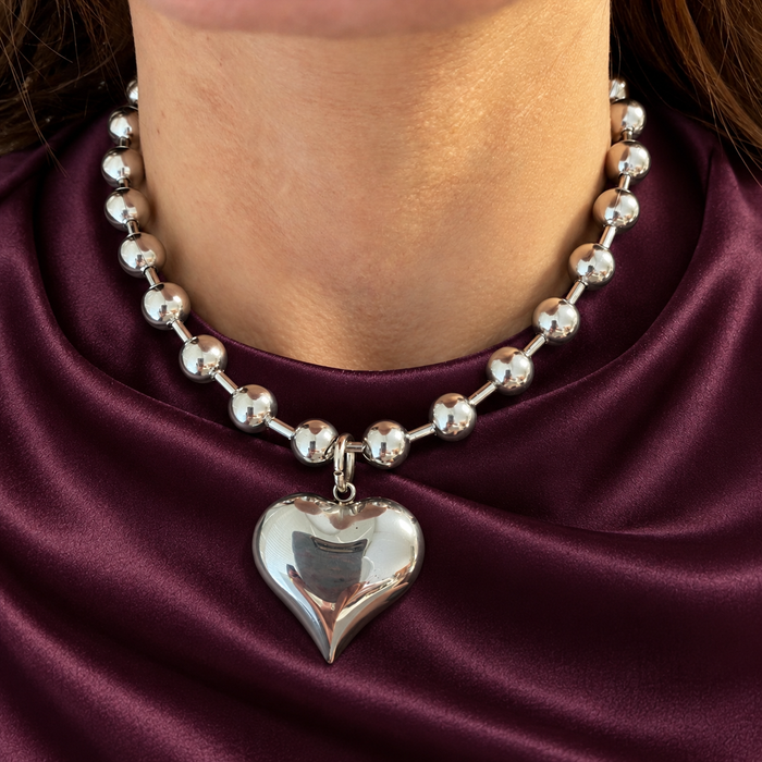 Silver Beaded Heart Necklace