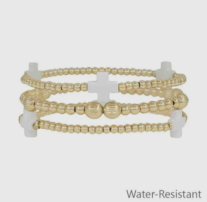 Three Bracelet Stack with White Crosses