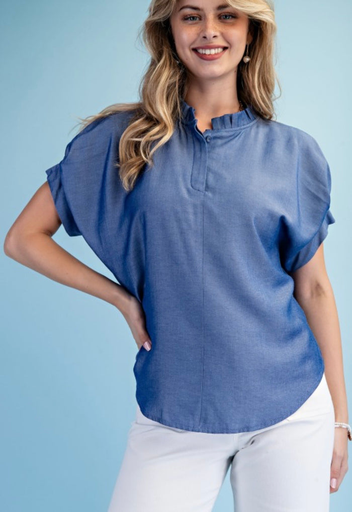 Blue Short Sleeve Blouse