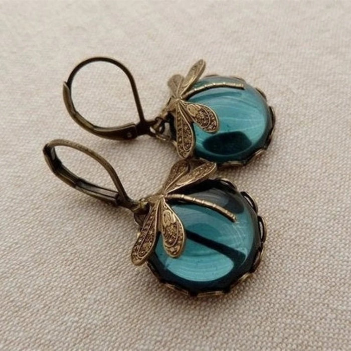 Teal Blue Dragonfly Earrings
