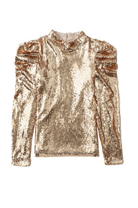 *WEBSITE EXCLUSIVE* Vivian Sequin Mock Neck Ruched Puff Sleeve Top