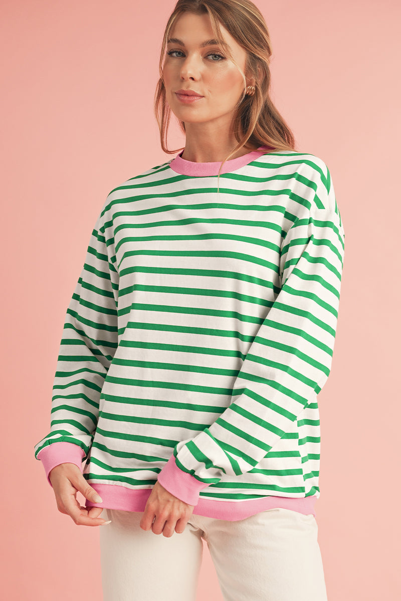 *Website Exclusive* Striped Contrast Trim Long Sleeve Top