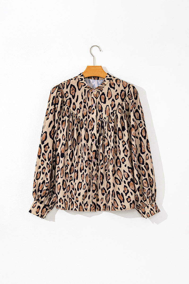 *Website Exclusive*  Leopard Print Balloon Sleeve Loose Blouse