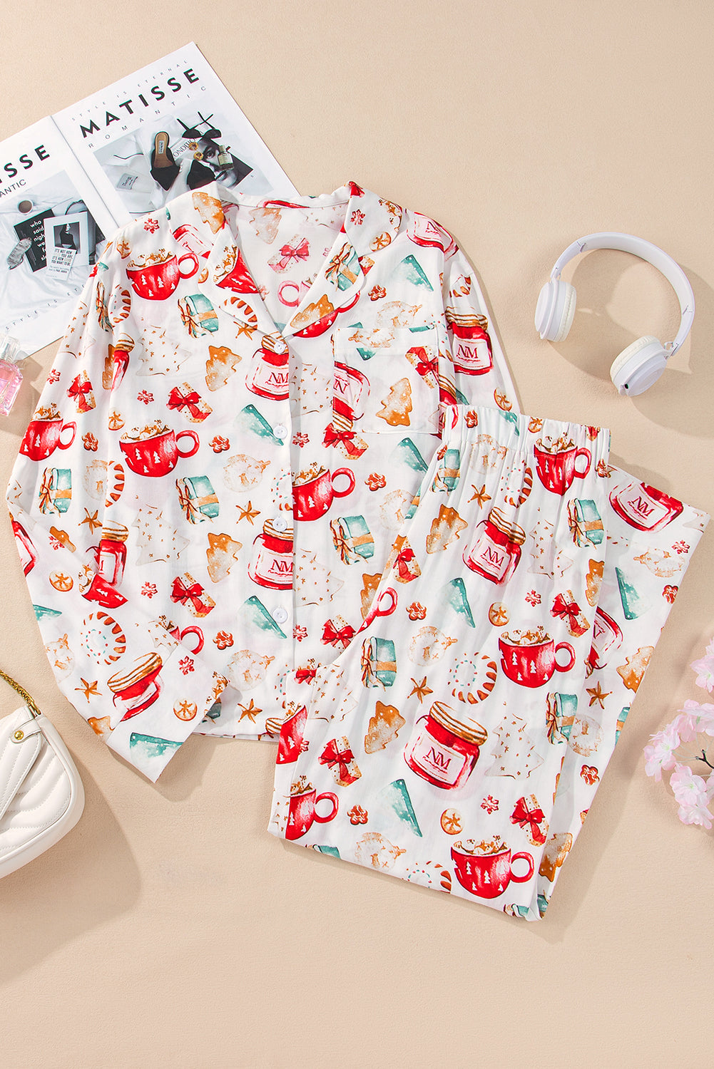 *WEBSITE EXCLUSIVE* White Christmas Pattern Pajama Set