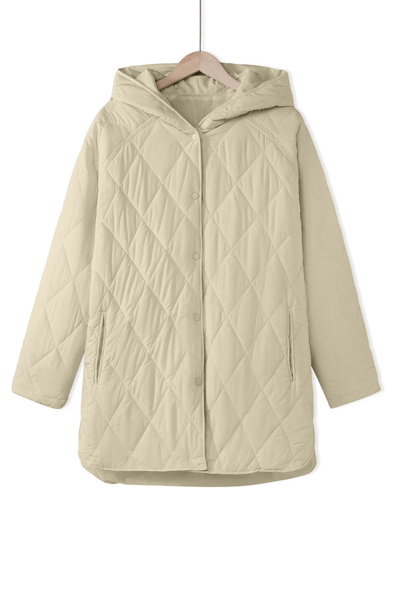 *Website Exclusive* Beige Quilted Snap Button Hooded Puffer Coat