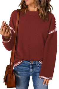 *WEBSITE EXCLUSIVE* Rust Contrast Trim Knit Sweater