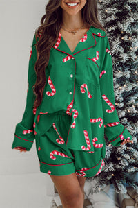 *Website Exclusive* Green Candy Cane Print Christmas Pajama Set