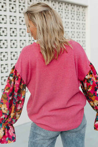 *WEBSITE EXCLUSIVE*  Flower Patchwork Ribbed Knit Drop Shoulder Top