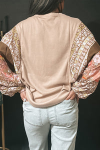 *Website Exclusive* Penny Floral Patchwork Puff Sleeve Waffle Knit Top