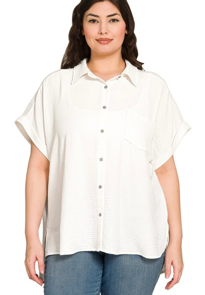 Plus White Button Up Blouse