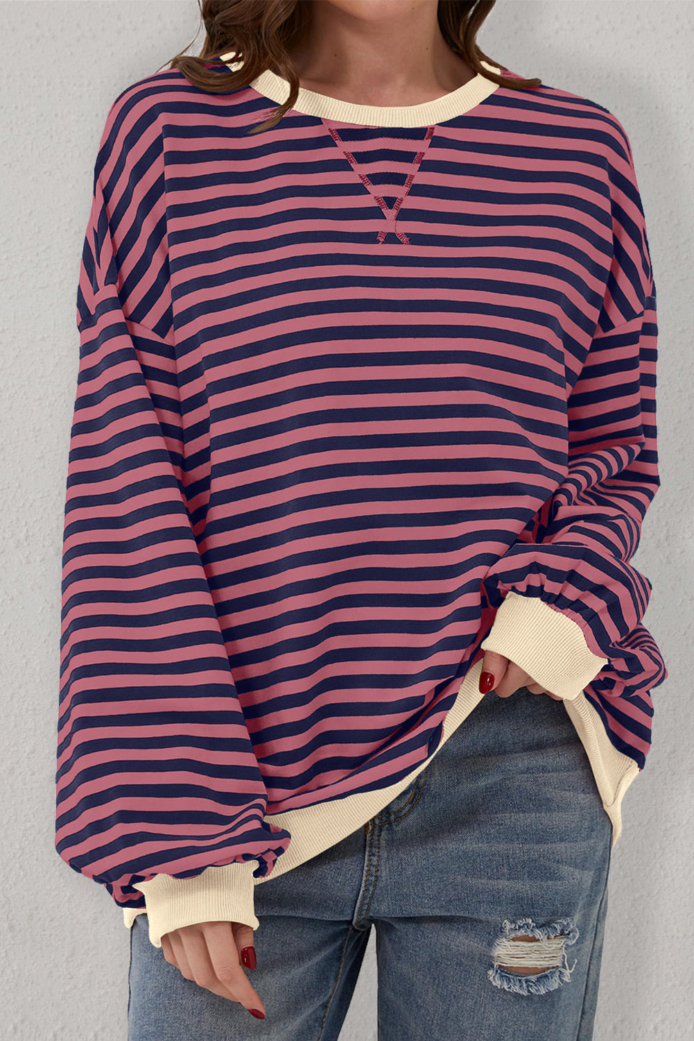 *WEBSITE EXCLUSIVE* Stripe Contrast Edge Oversized Pullover