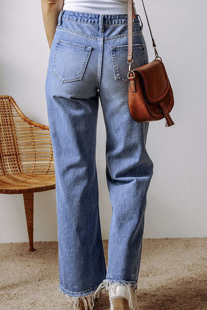 *WEBSITE EXCLUSIVE* Stephanie Distressed Raw Hem Straight Leg High Waist Jeans