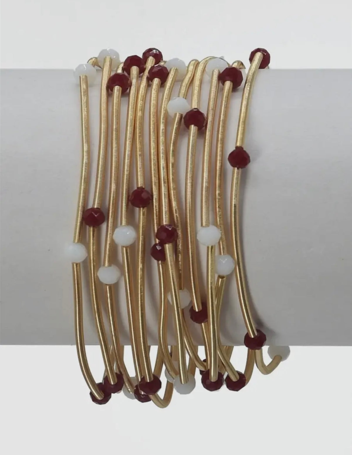 Set of 9 Maroon & White Beaded Bracelets
