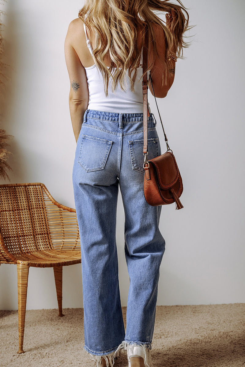 *WEBSITE EXCLUSIVE* Stephanie Distressed Raw Hem Straight Leg High Waist Jeans