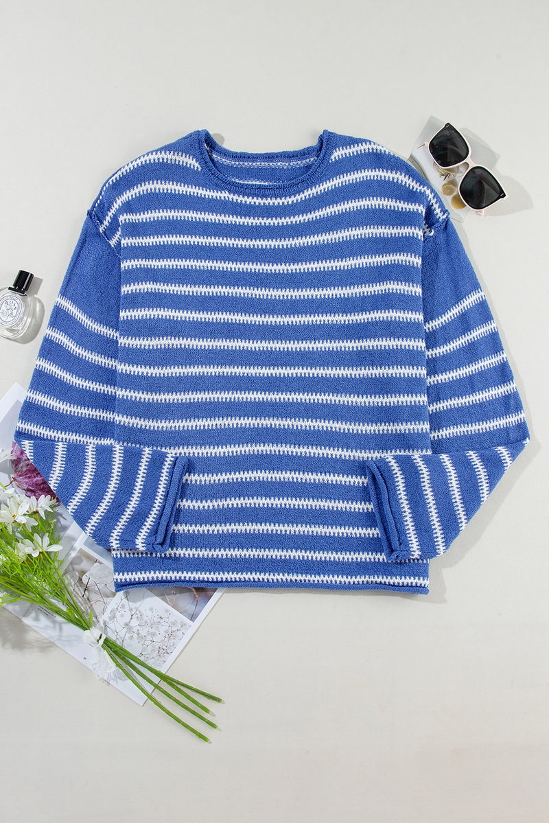 *WEBSITE EXCLUSIVE*  Aria Stripe Round Neck Drop Shoulder Sweater