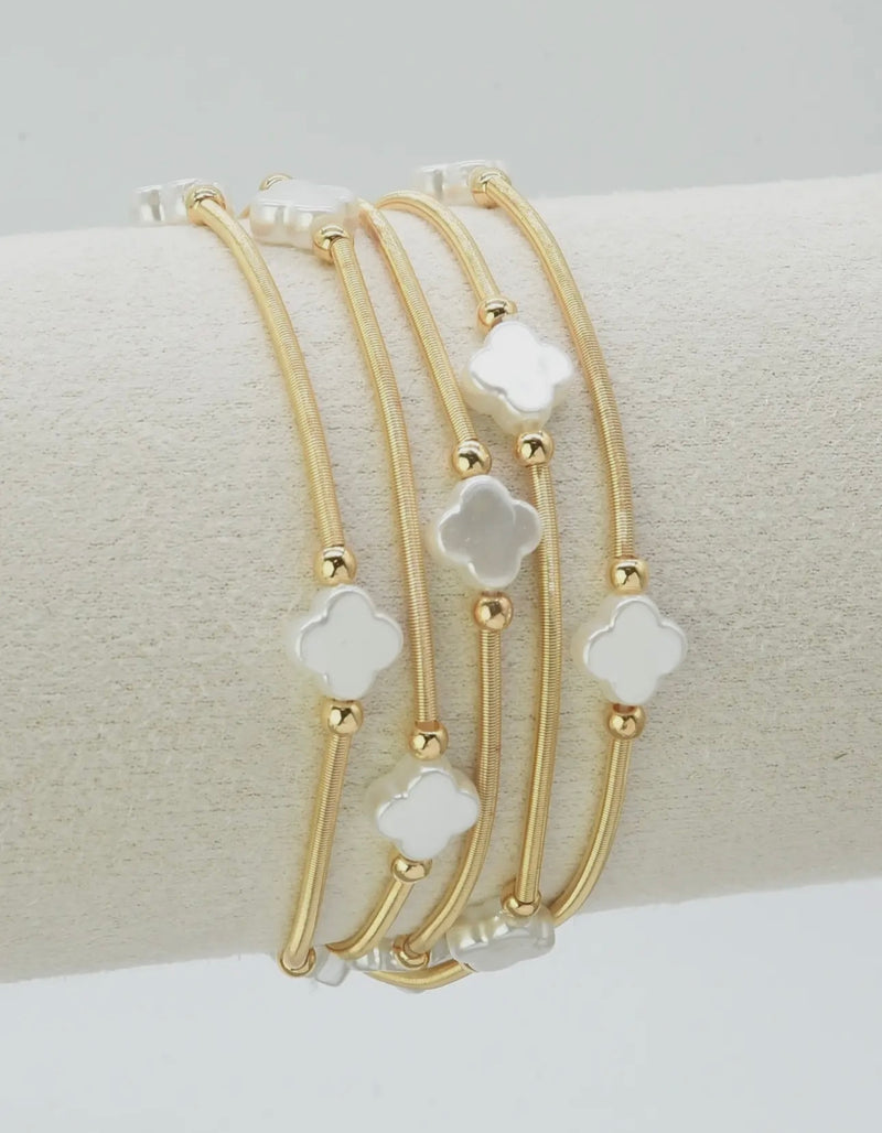 Set of Five Pearl Clover Bracelets