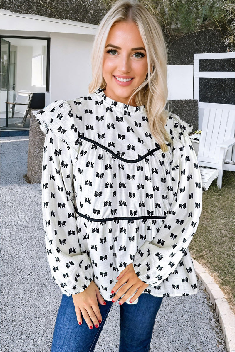 *WEBSITE EXCLUSIVE* Betsy White Bow Print Flowy Blouse