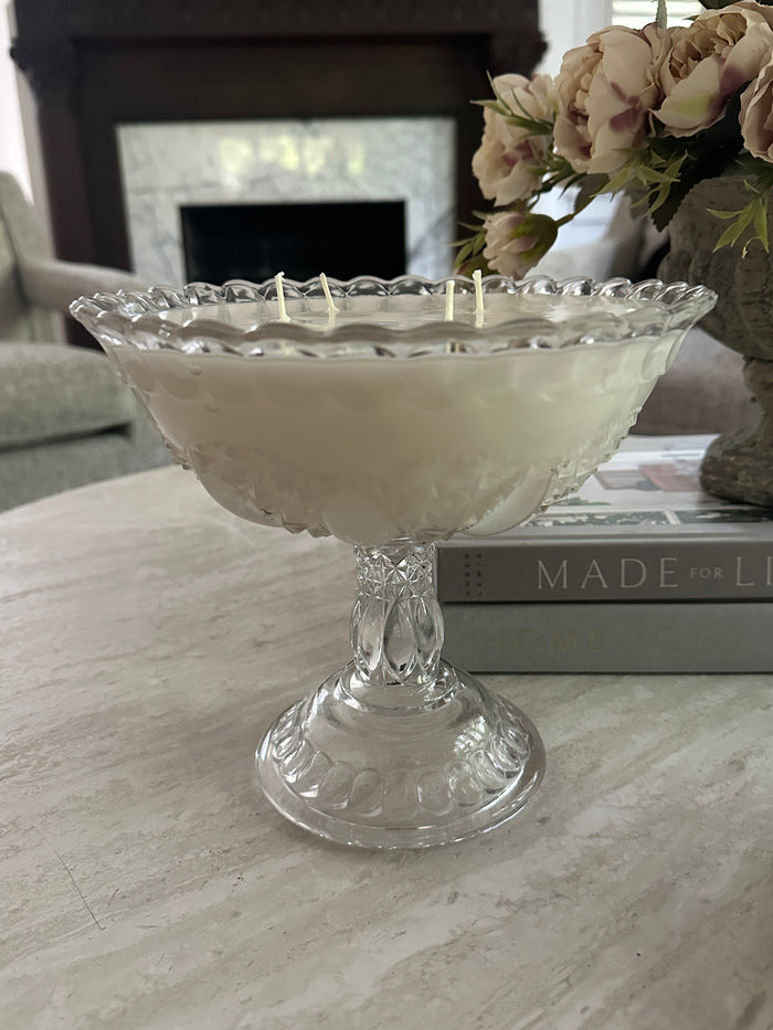 Large Glass Compote Candle: Sugar & Chardonnay