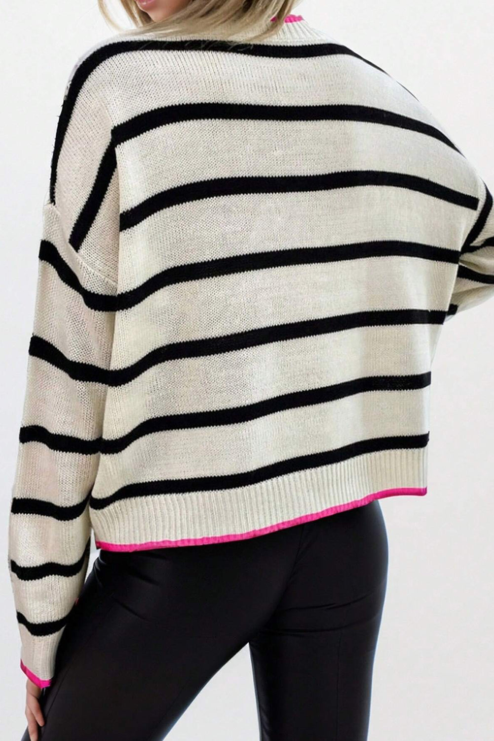 *WEBSITE EXCLUSIVE* Tess White Stripe Contrast Trim Drop Shoulder Sweater