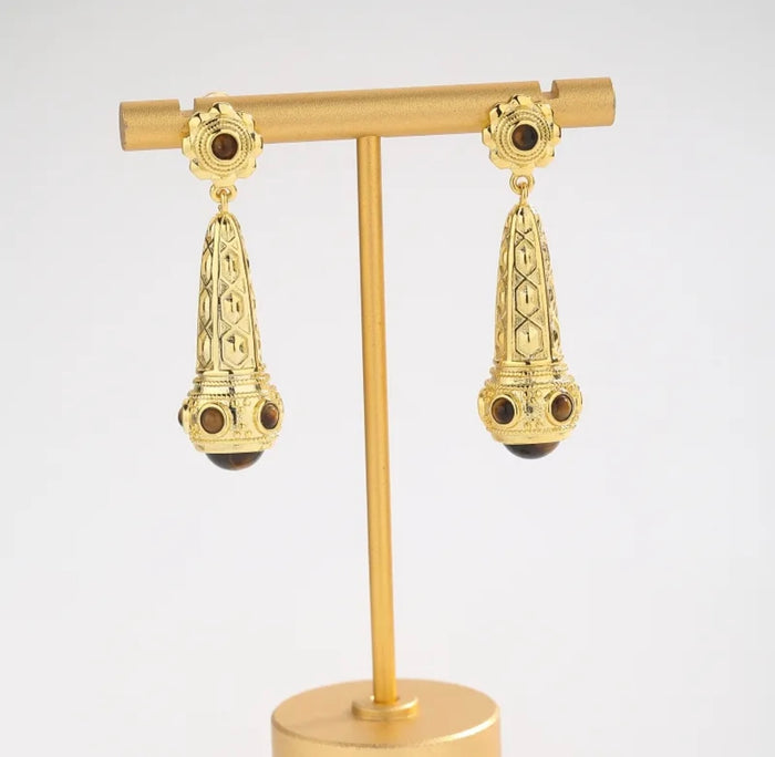 Gold Stone Drop Dangle Earrings(FW)
