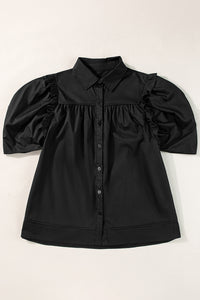 *WEBSITE EXCLUSIVE* Black Puff Sleeve Buttoned Up Blouse