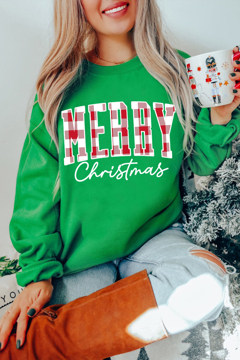 *Website Exclusive * Dark Green Merry Christmas Heat Transfer Graphic Sweatshirt