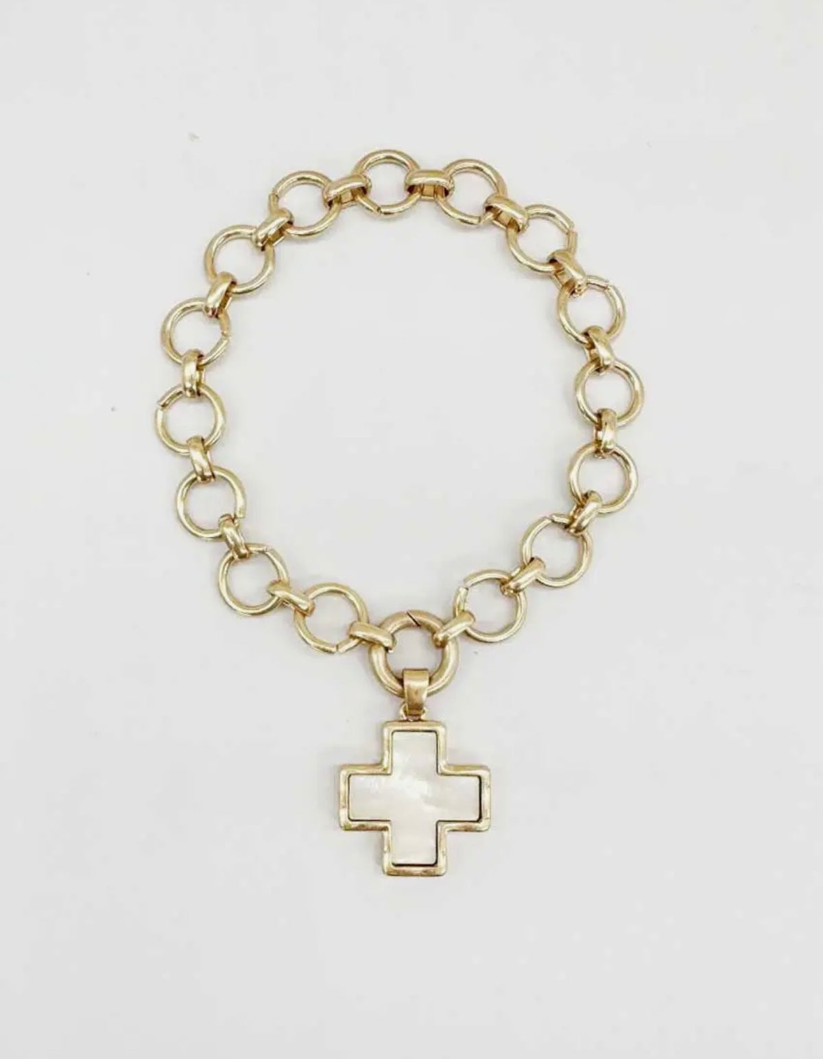 Gold Link White Cross Charm Bracelet