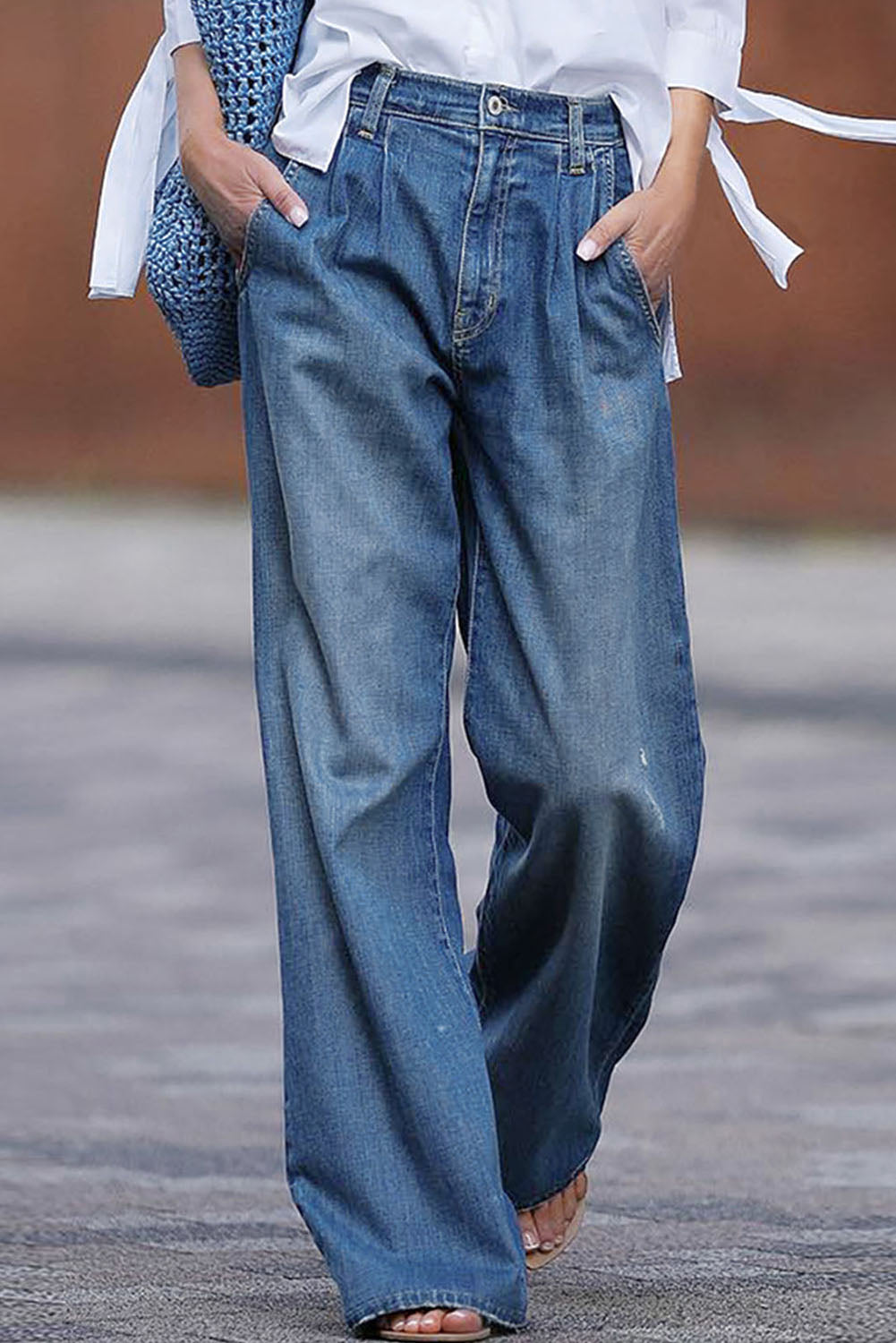 *WEBSITE EXCLUSIVE* Carly Dark Blue Slouchy Pocket Casual Wide Leg Jeans