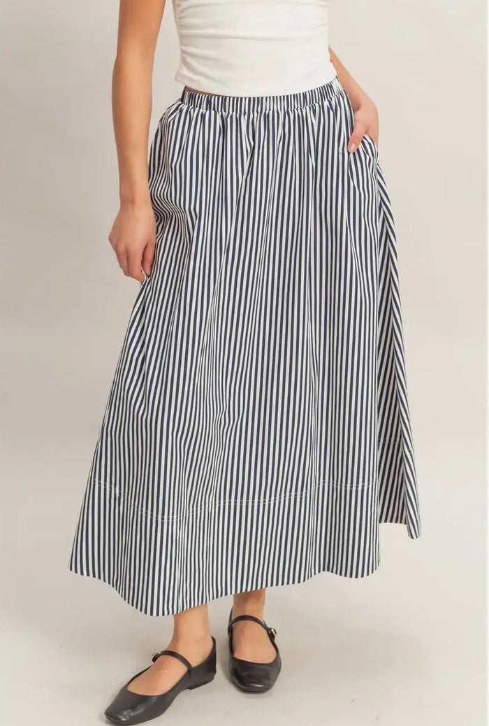 Navy & White Striped Skirt