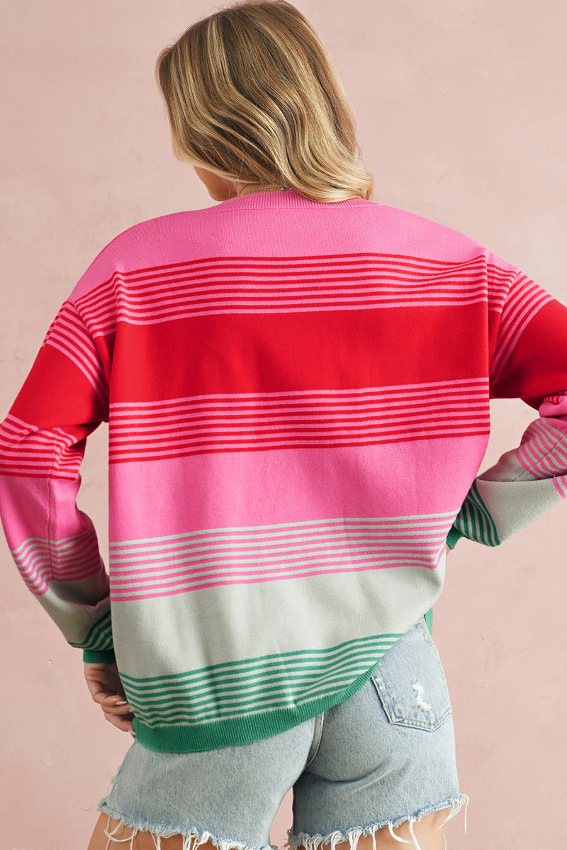 *WEBSITE EXCLUSIVE* Rose Striped Patch Pocket Drop Shoulder Knit Sweater