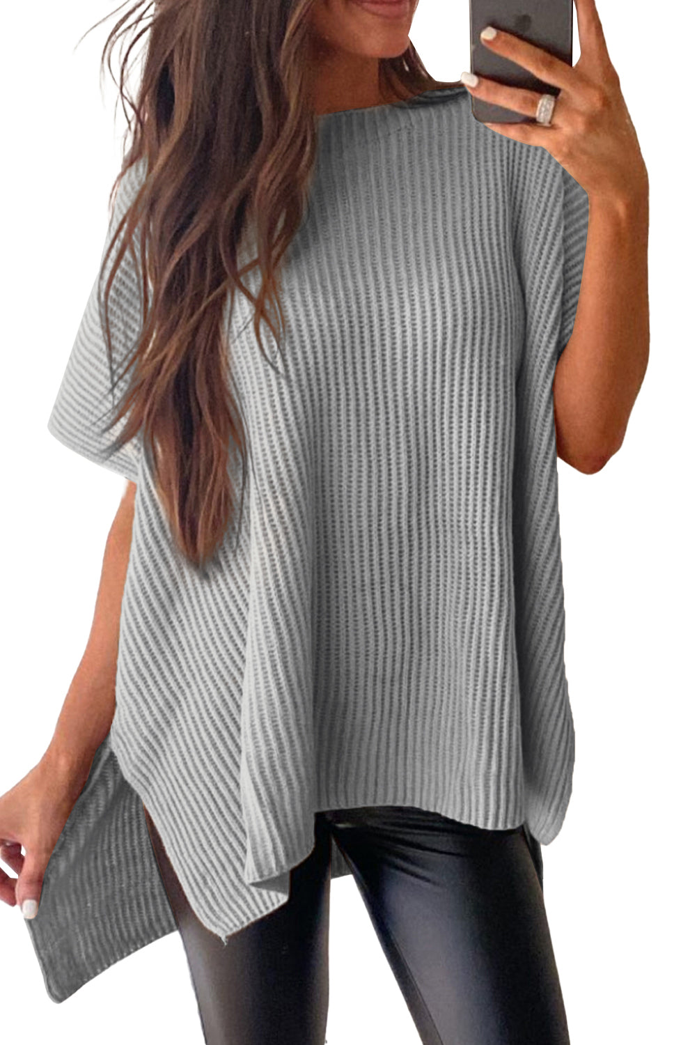 *WEBSITE EXCLUSIVE*  Delia Side Slit Short Sleeve Oversized Sweater